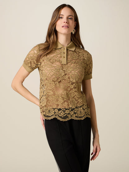 Oltre Lace Polo Top