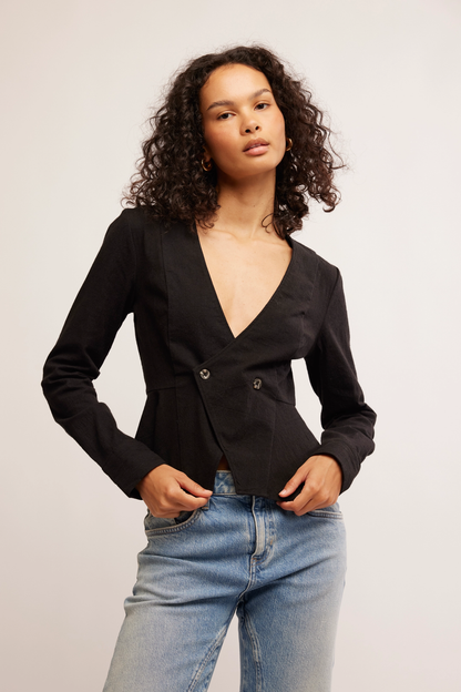 Free People City Life Blouse Black